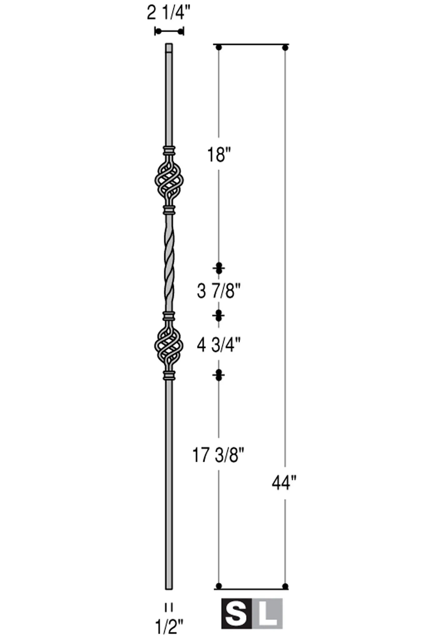 2553 Series 2BASK Double Basket Iron Baluster