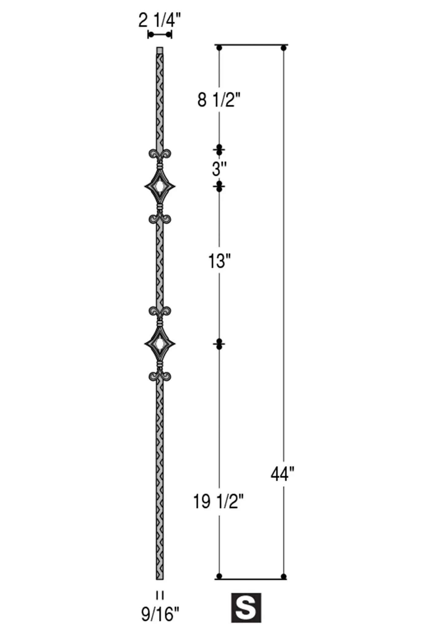 2761 Series M134 Double Diamond Mediterranean Iron Baluster