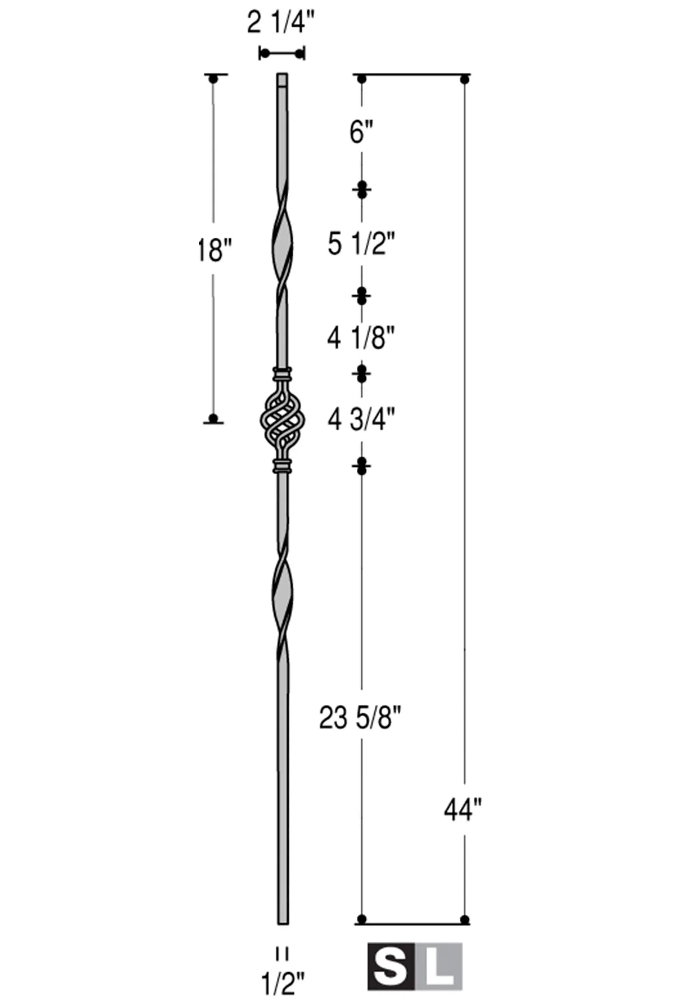 2962 Series M80 Single Basket Ribbon Iron Baluster