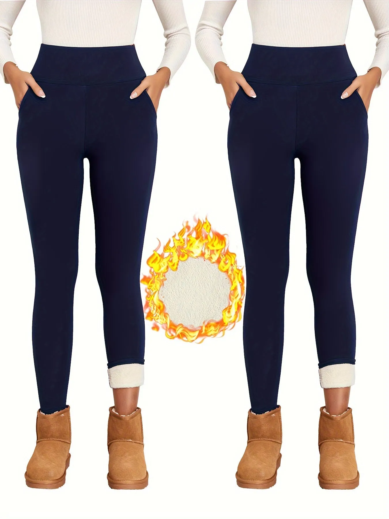 2pcs Solid Color Fleece Yoga Pants, High Stretch Running Warm Tight Pants, Women's Activewear
