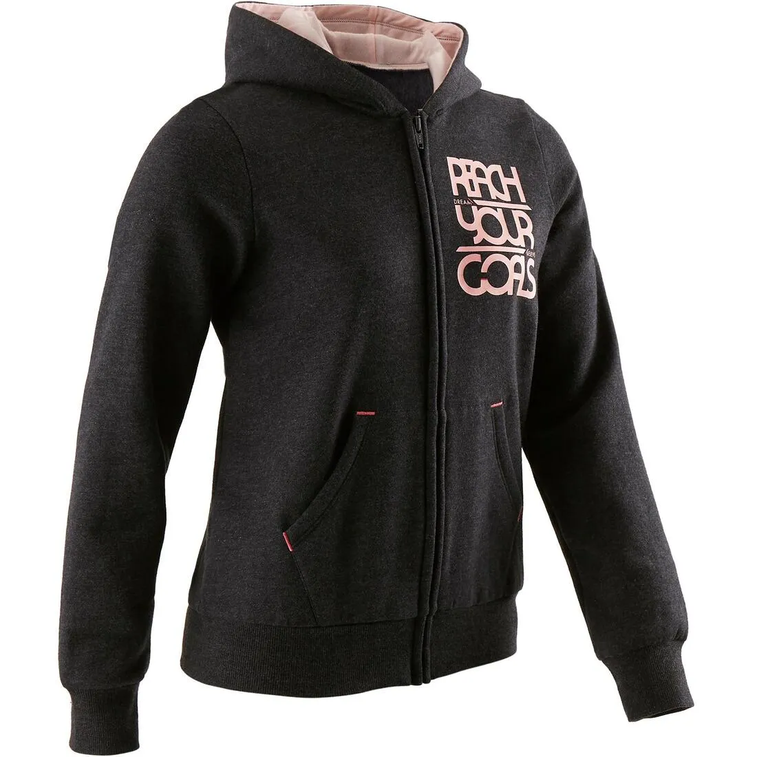 500 Girls' Brushed Jersey Gym Jacket - Grey