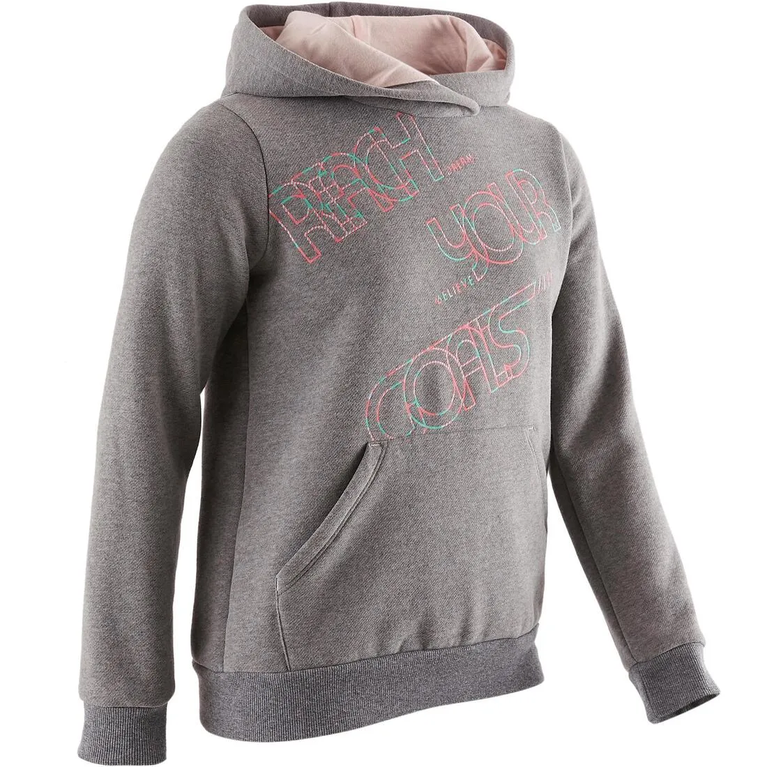 500 Girls' Brushed Jersey Gym Sweatshirt - Grey Print