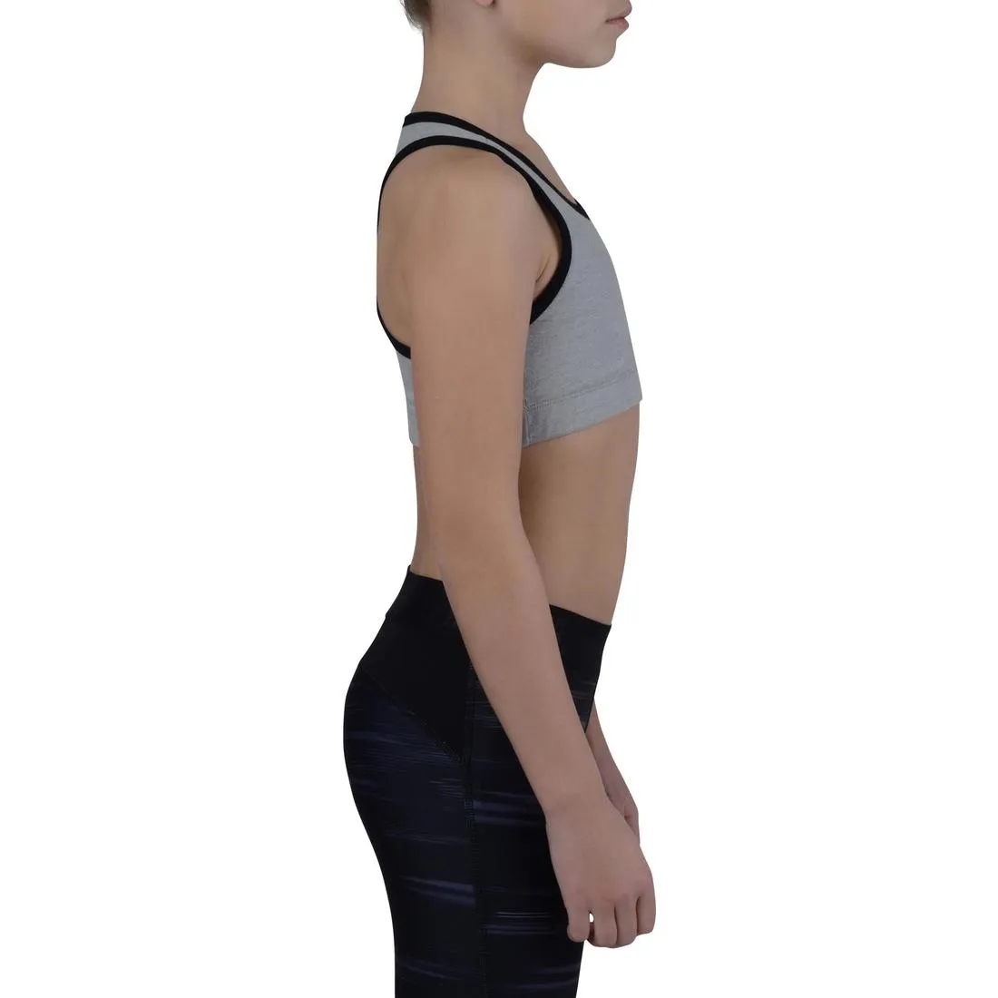 500 Girls' Gym Crop Top - Grey/Black