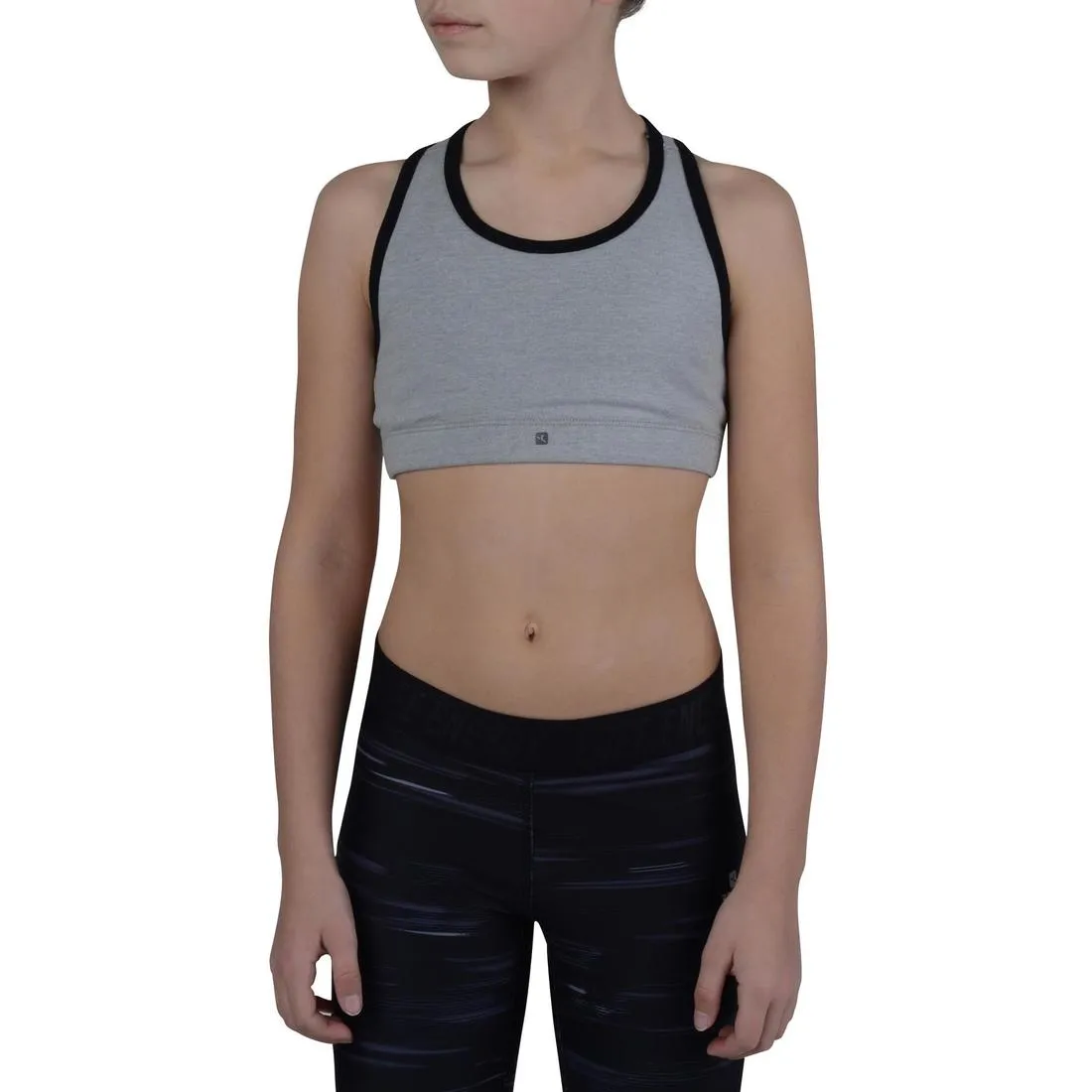 500 Girls' Gym Crop Top - Grey/Black