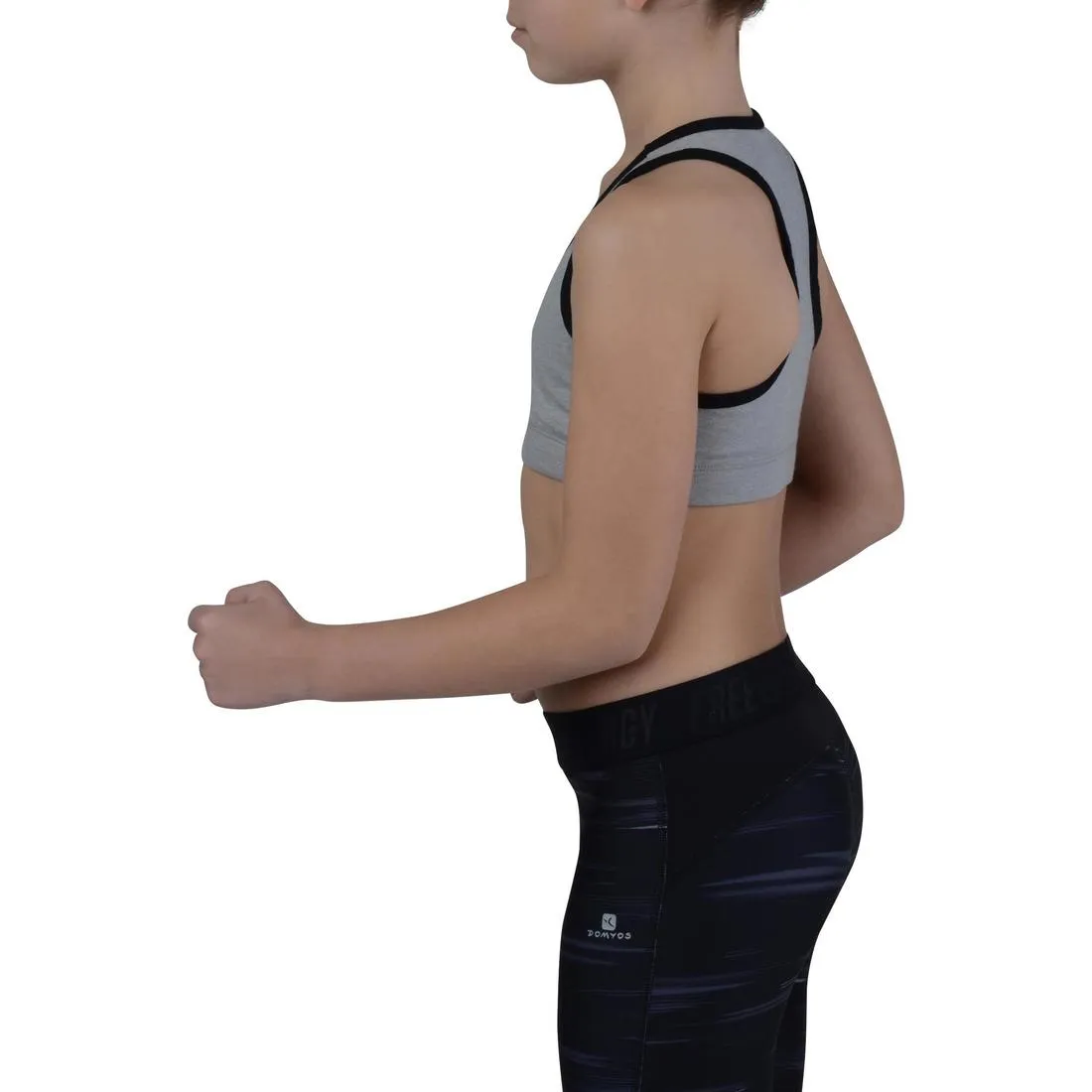500 Girls' Gym Crop Top - Grey/Black