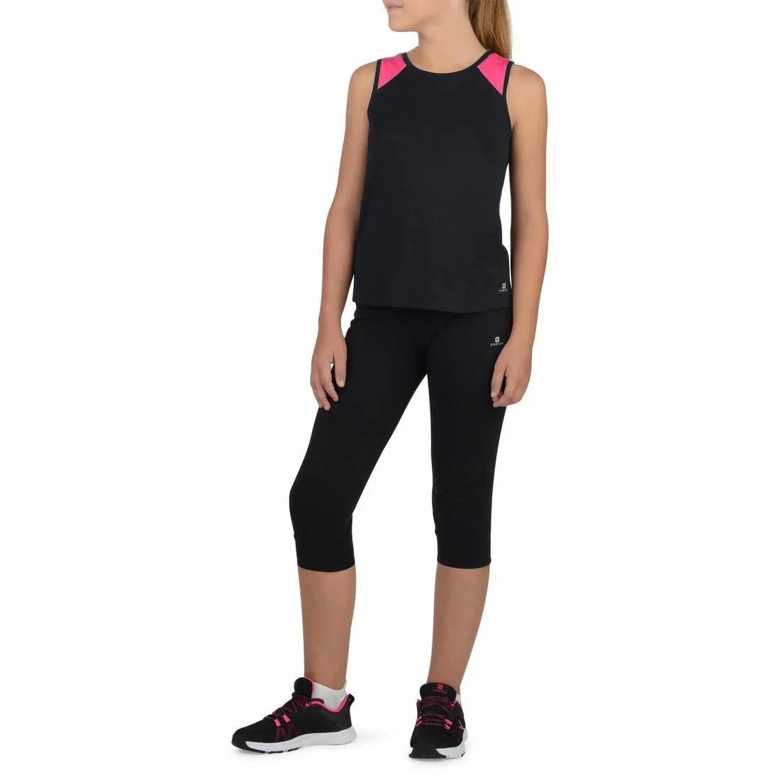 500 Girls' Gym Tank Top - Black Pink