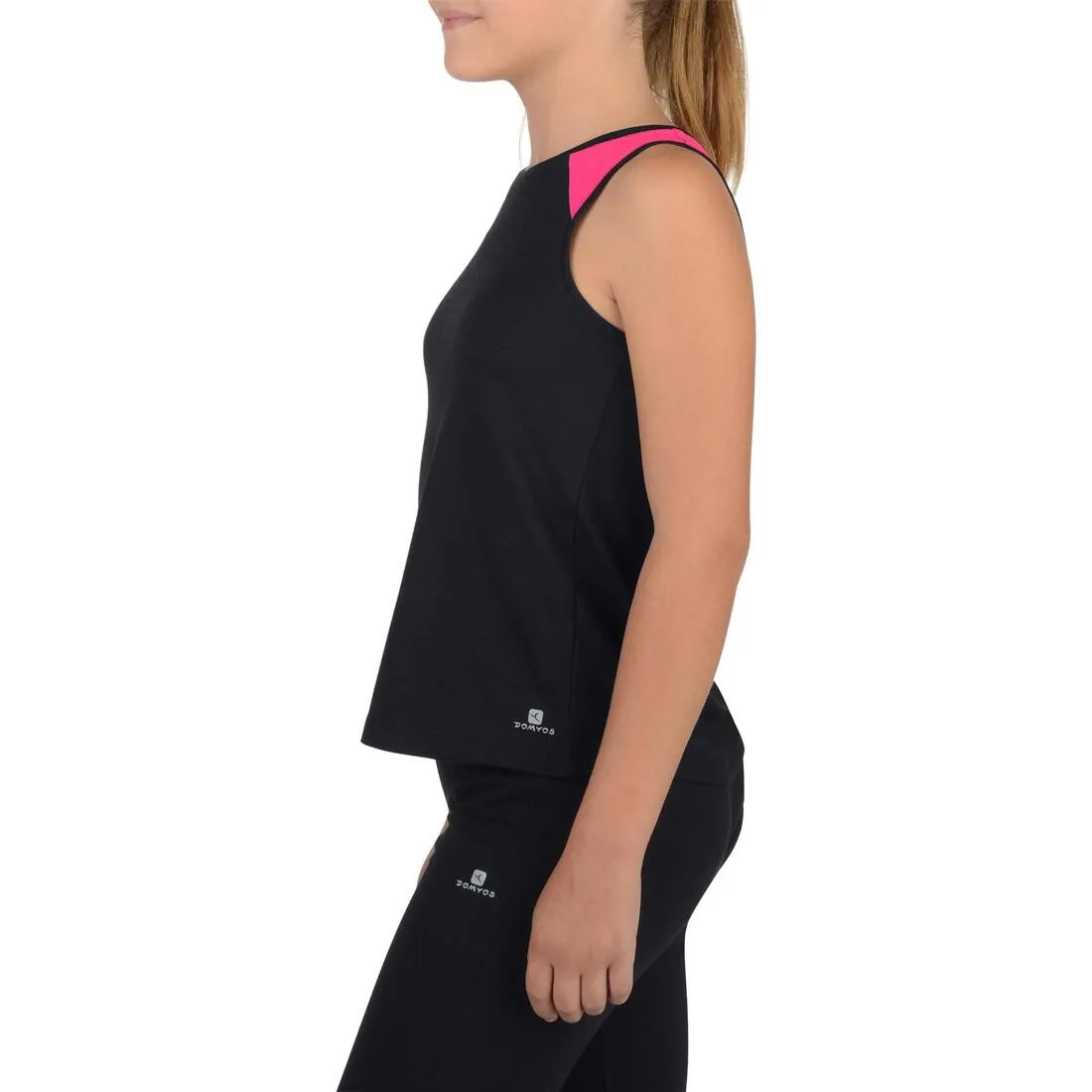 500 Girls' Gym Tank Top - Black Pink