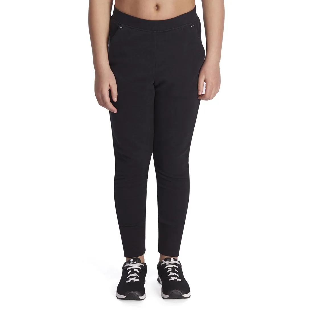 520 Girls' Warm Slim-Fit Gym Bottoms With Pockets - Dark Grey
