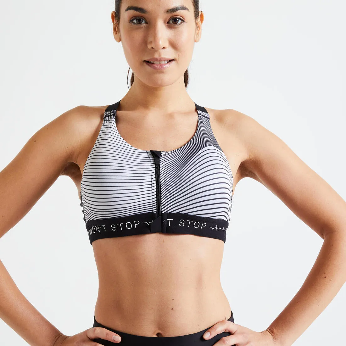 900 Women's Cardio Fitness Zip-up Sports Bra - Lilac Print
