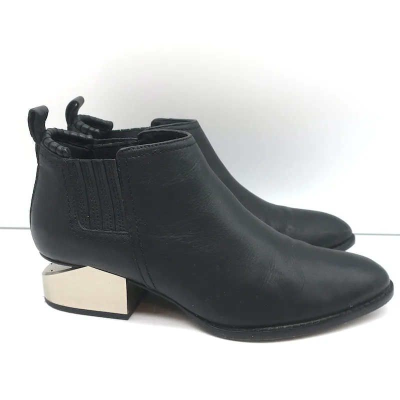Alexander Wang Kori Ankle Boots Black Leather Size 37.5 Cutout Heel Booties