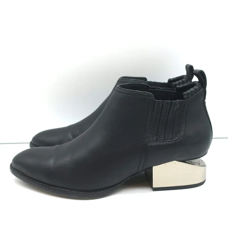 Alexander Wang Kori Ankle Boots Black Leather Size 37.5 Cutout Heel Booties