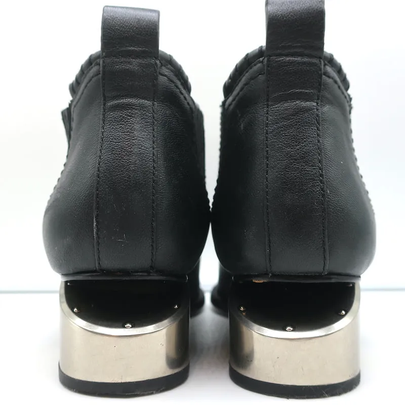 Alexander Wang Kori Ankle Boots Black Leather Size 37.5 Cutout Heel Booties