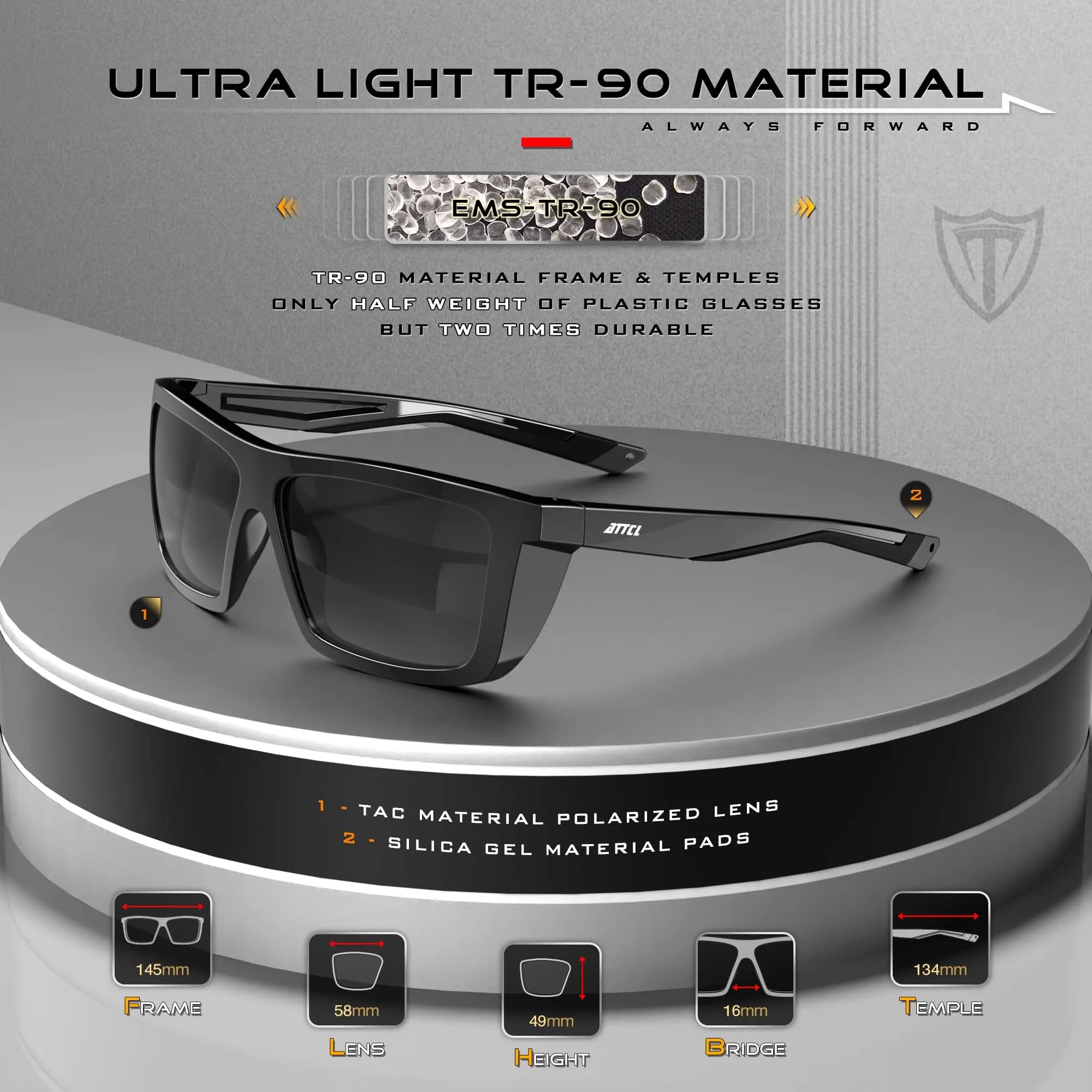 ATTCL Sports Polarized Sunglasses For Men Women Cycling Driving Fishing 100% UV Protection Sunglass 1124 C1-Back-All