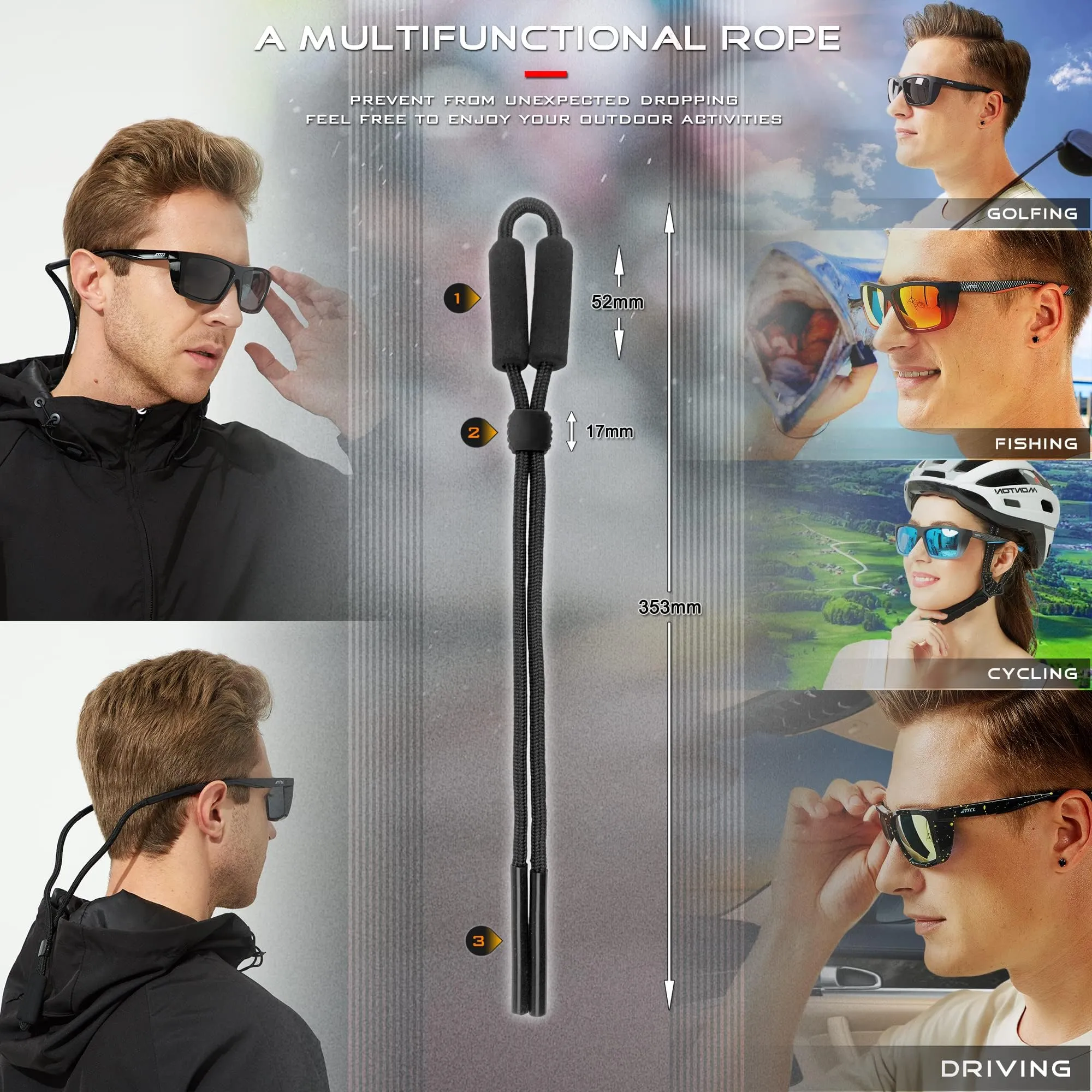 ATTCL Sports Polarized Sunglasses For Men Women Cycling Driving Fishing 100% UV Protection Sunglass 1124 C1-Back-All