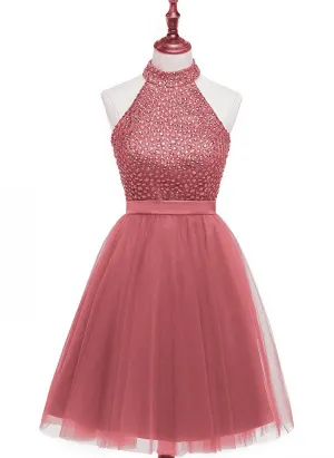 Beading Keyhole Back Homecoming Dress