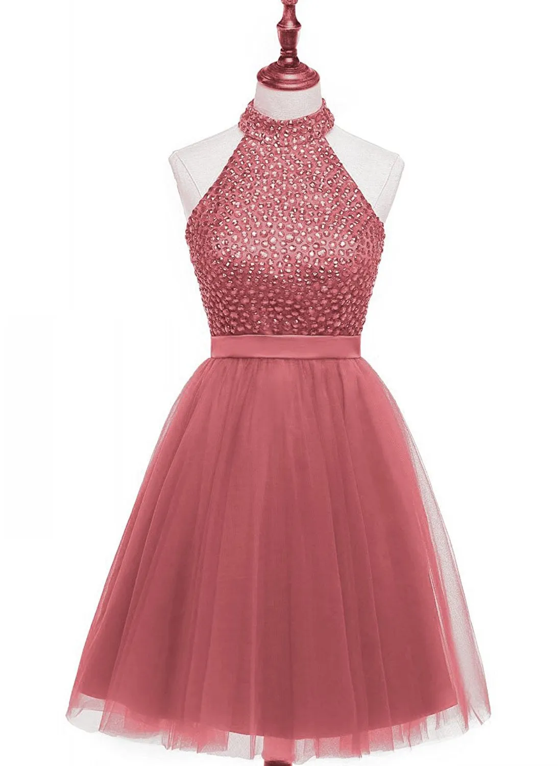 Beading Keyhole Back Homecoming Dress