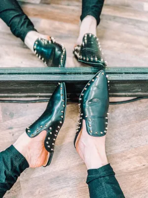 Black Studded Mules