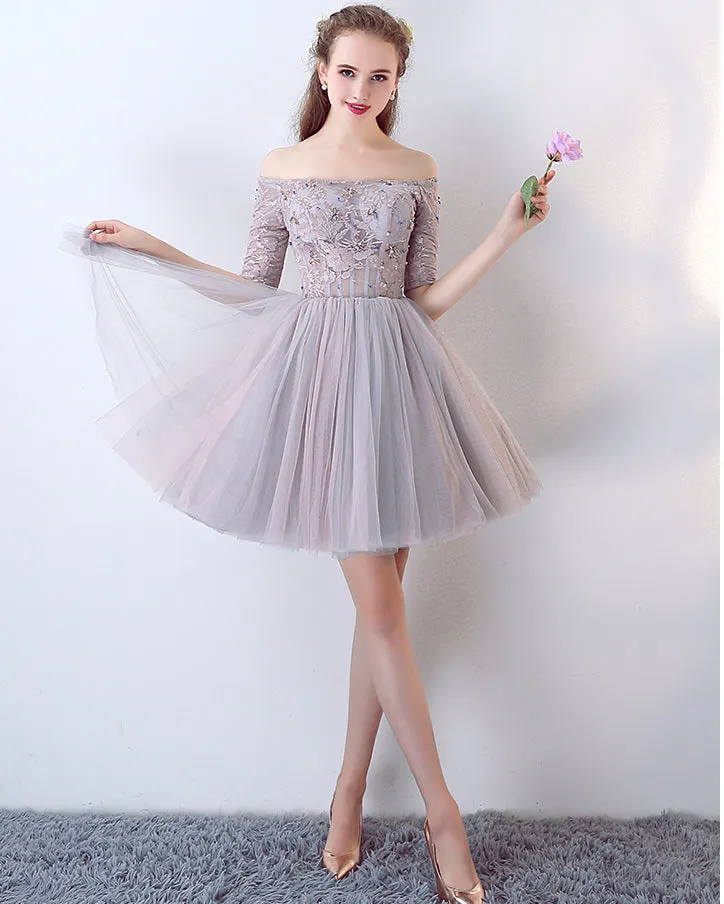 Blue Bowknot V-Neck Knee-Length Homecoming Dress