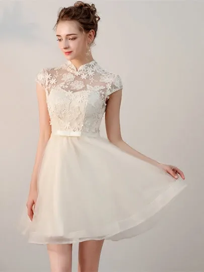 Blue Bowknot V-Neck Knee-Length Homecoming Dress