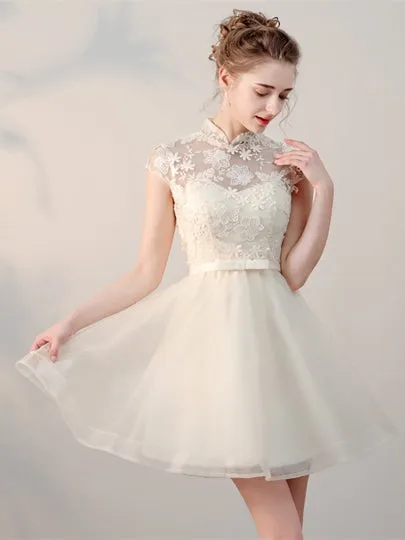 Blue Bowknot V-Neck Knee-Length Homecoming Dress