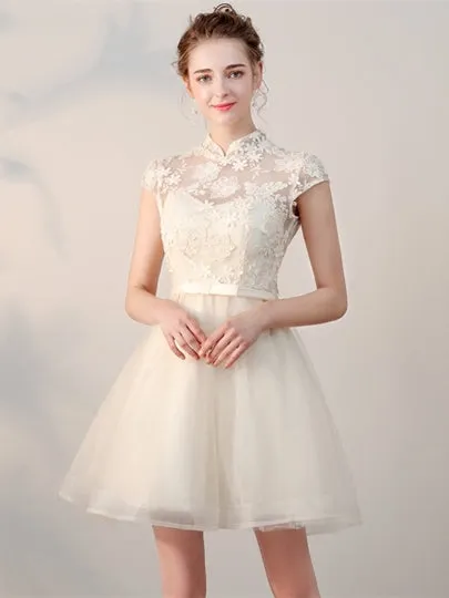 Blue Bowknot V-Neck Knee-Length Homecoming Dress