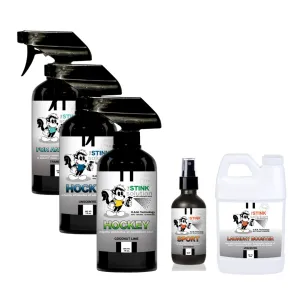 Buy 3 Get Sample Bundle FREE - 1 Tranquility (16 oz), 2 Hockey Odor Eliminators in Coconut Lime and Unscented (16 oz), 1 Sport Odor Eliminator (4 oz),   1 Unscented Mini Laundry Booster | Odor Eliminating Spray