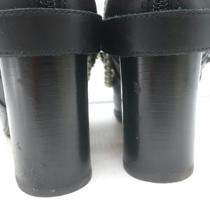 Chanel 18A Pearl & Chain-Embellished Ankle Boots Black Leather Size 35.5