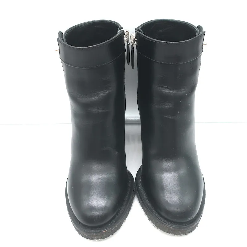 Chanel 18K CC Turn Lock Ankle Boots Black Leather Size 35.5