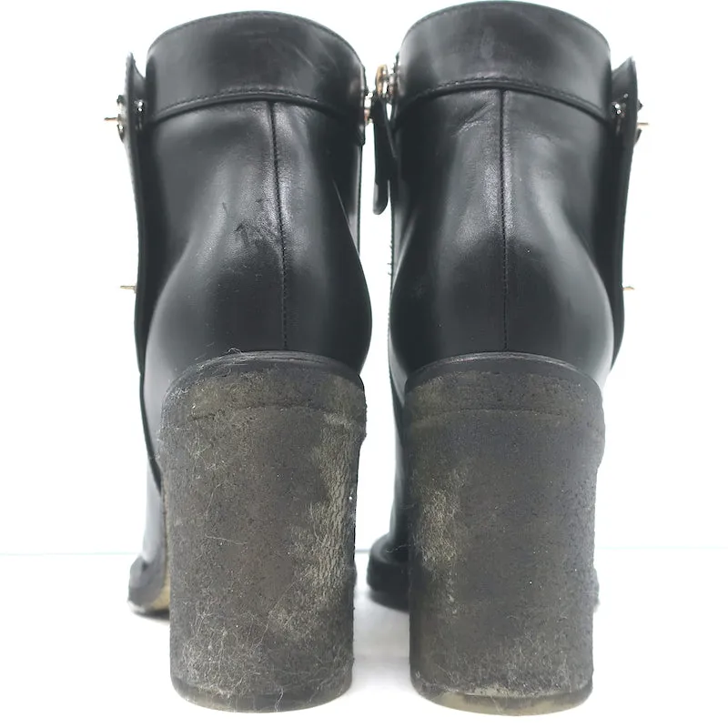 Chanel 18K CC Turn Lock Ankle Boots Black Leather Size 35.5