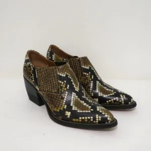 Chloe Ankle Boots Rylee Mustard Snake-Print Leather Size 38 Pointed Toe Booties