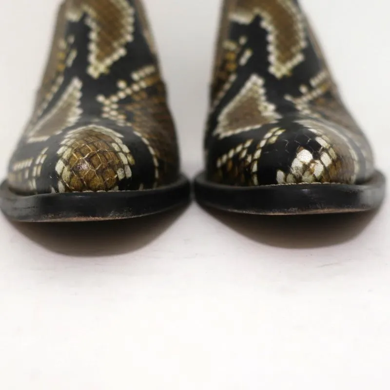 Chloe Ankle Boots Rylee Mustard Snake-Print Leather Size 38 Pointed Toe Booties