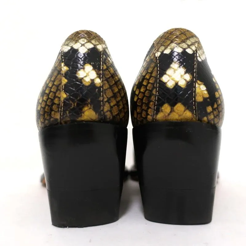 Chloe Ankle Boots Rylee Mustard Snake-Print Leather Size 38 Pointed Toe Booties
