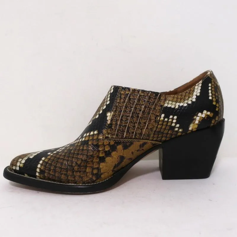 Chloe Ankle Boots Rylee Mustard Snake-Print Leather Size 38 Pointed Toe Booties