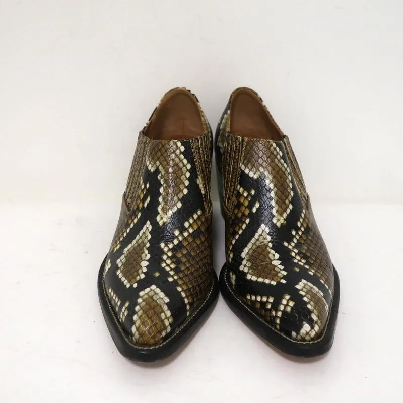 Chloe Ankle Boots Rylee Mustard Snake-Print Leather Size 38 Pointed Toe Booties