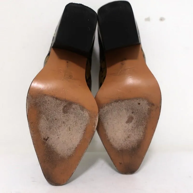 Chloe Ankle Boots Rylee Mustard Snake-Print Leather Size 38 Pointed Toe Booties