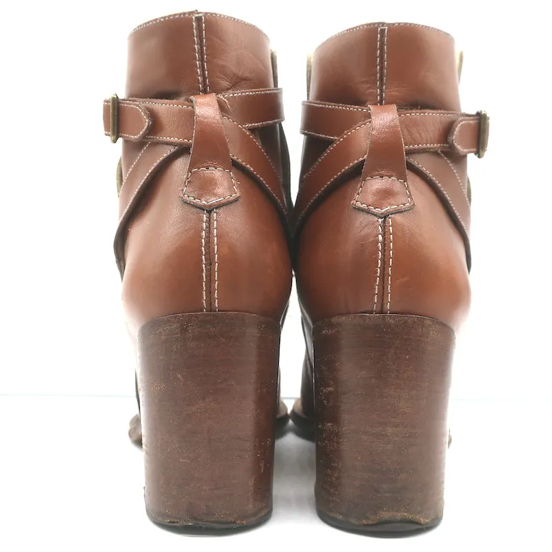 Chloe Ankle Strap Ankle Boots Brown Leather Size 41