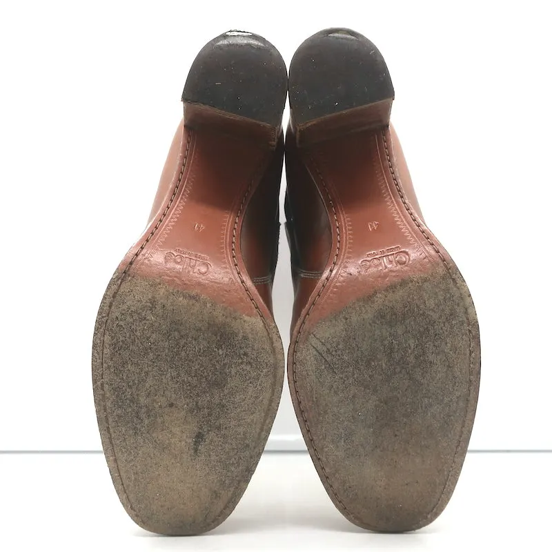 Chloe Ankle Strap Ankle Boots Brown Leather Size 41