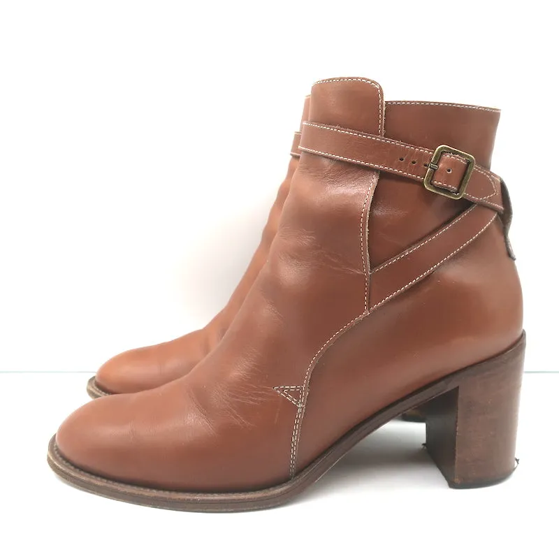 Chloe Ankle Strap Ankle Boots Brown Leather Size 41