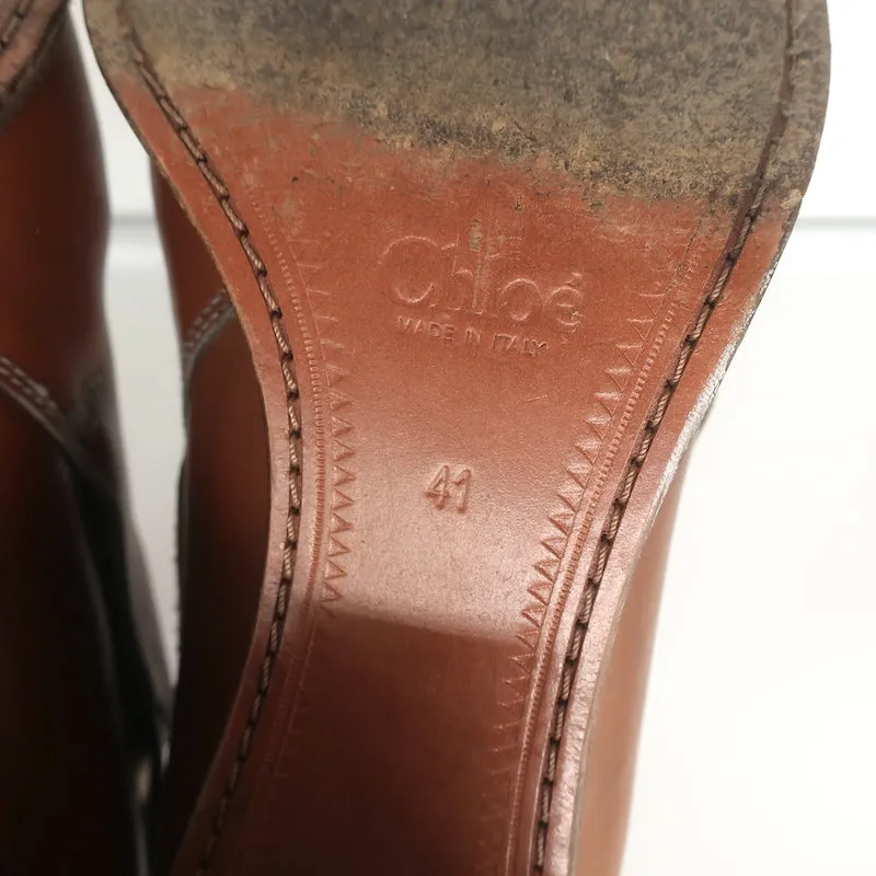 Chloe Ankle Strap Ankle Boots Brown Leather Size 41