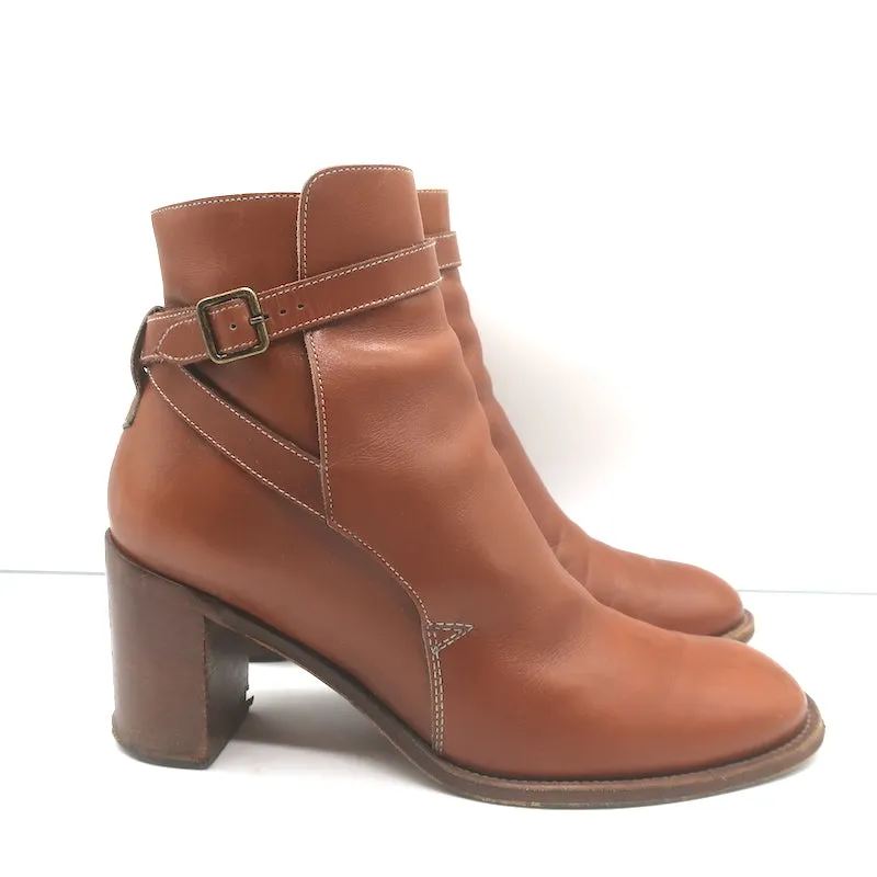 Chloe Ankle Strap Ankle Boots Brown Leather Size 41
