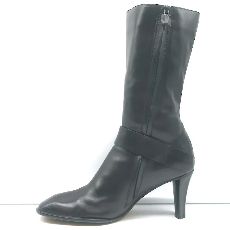 Costume National Mid-Calf Buckle Boots Black Leather Size 38