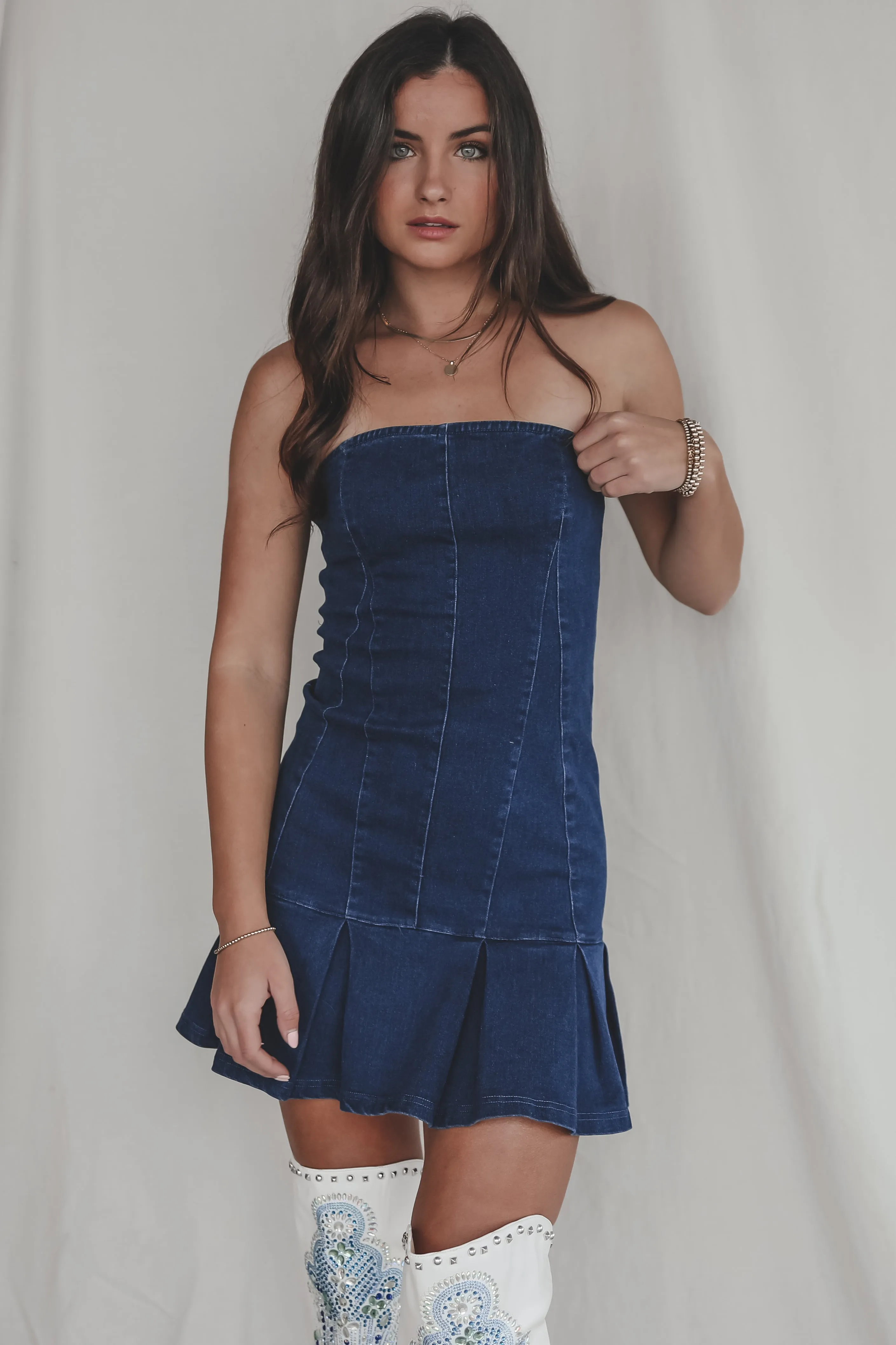 DEAL Dance The Night Away Strapless Denim Dress