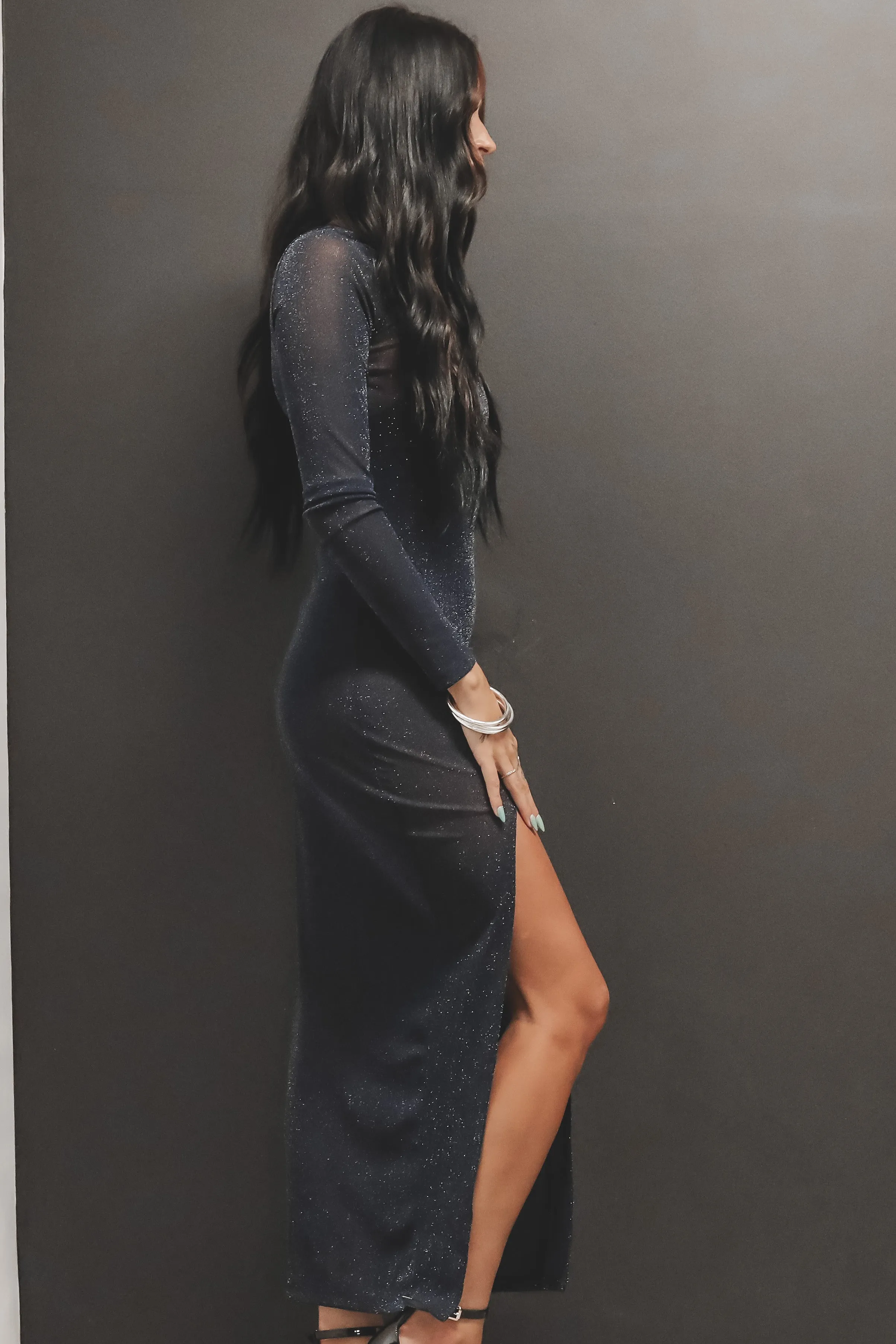 DEAL Stand Out In A Crowd Sparkly Sheer Maxi Dress