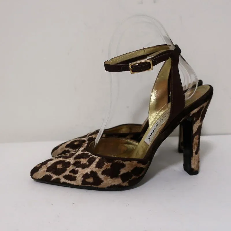 Dolce & Gabbana Ankle Strap Pumps Leopard Print Velvet Size 38 Pointed Toe Heel