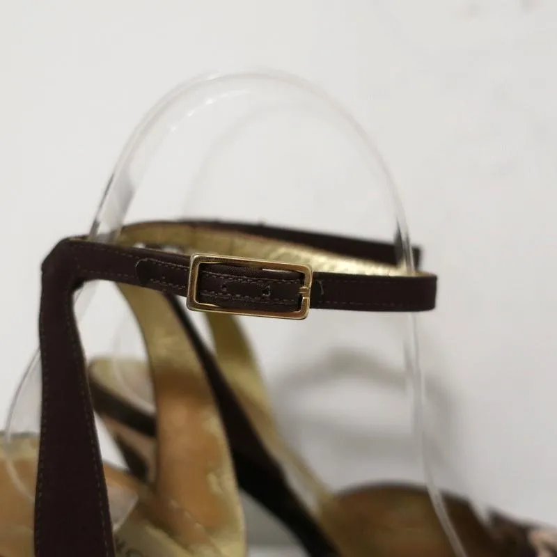 Dolce & Gabbana Ankle Strap Pumps Leopard Print Velvet Size 38 Pointed Toe Heel