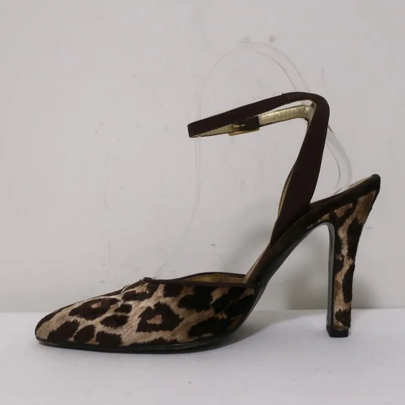 Dolce & Gabbana Ankle Strap Pumps Leopard Print Velvet Size 38 Pointed Toe Heel