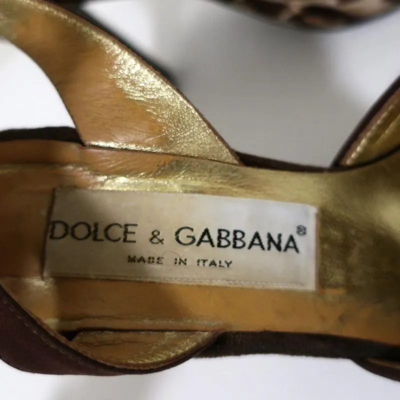 Dolce & Gabbana Ankle Strap Pumps Leopard Print Velvet Size 38 Pointed Toe Heel