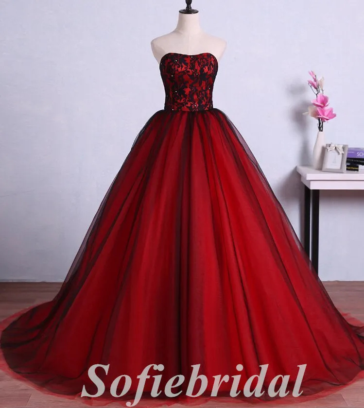 Elagant Tulle And Lace Sweetheart Sleeveless Lace Up Back A-Line Long Prom Dresses With Beading,SFPD0682
