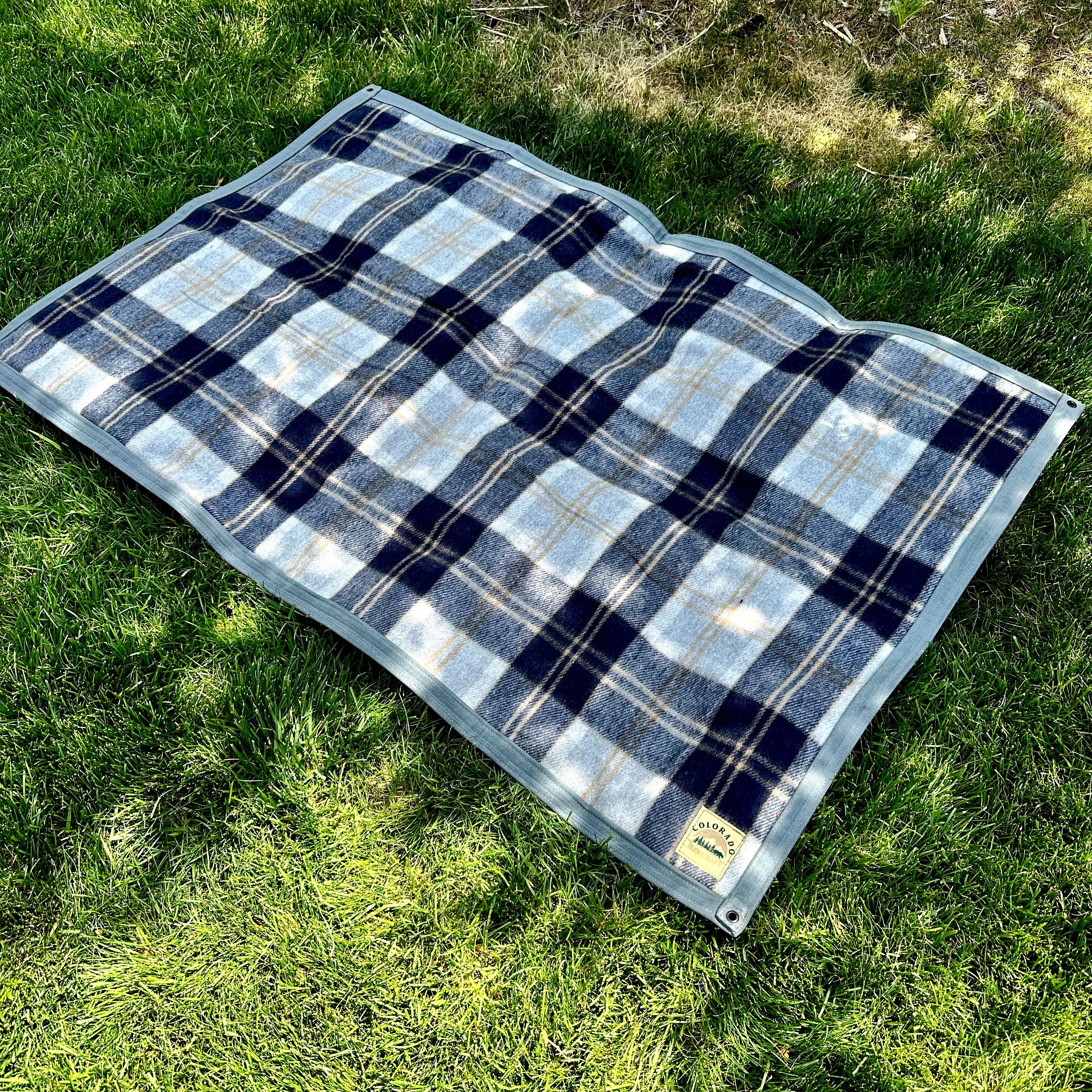 Extra Large 18 oz Charcoal Waxed Canvas and 100% Tartan Wool Lined Bushcraft Ground Cloth