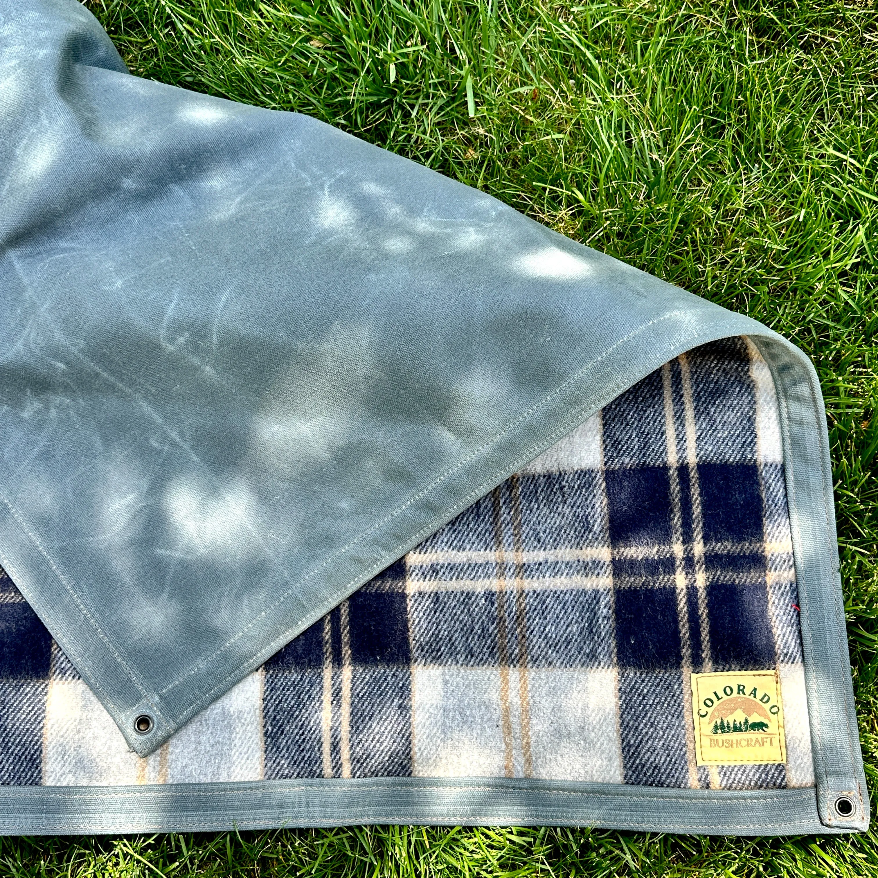 Extra Large 18 oz Charcoal Waxed Canvas and 100% Tartan Wool Lined Bushcraft Ground Cloth